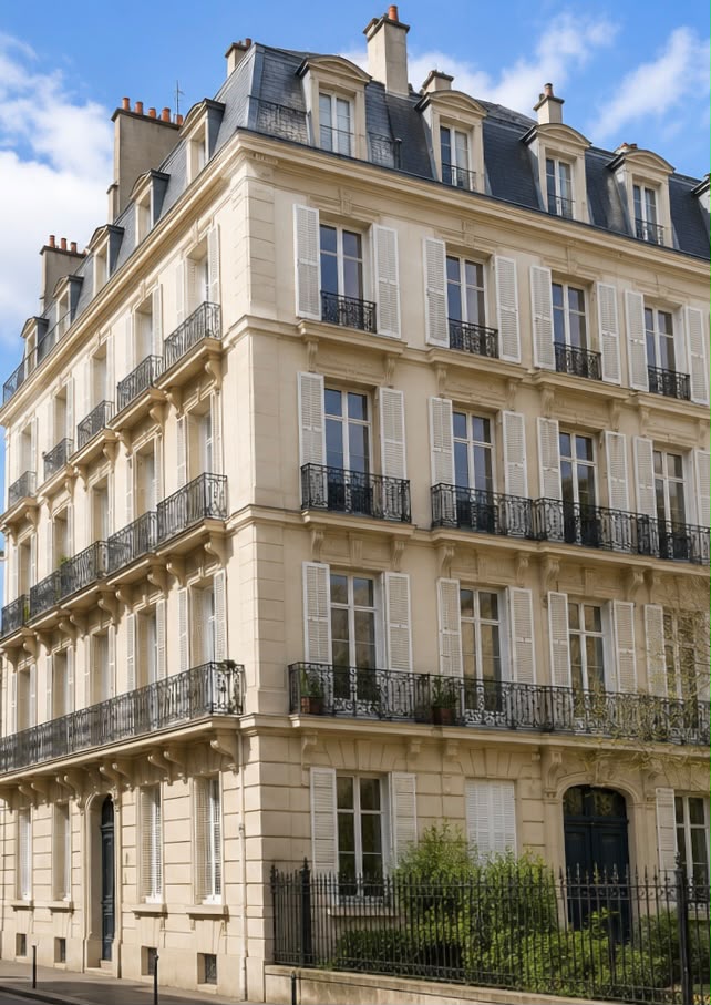 Finition décorative de façade après travaux de peinture